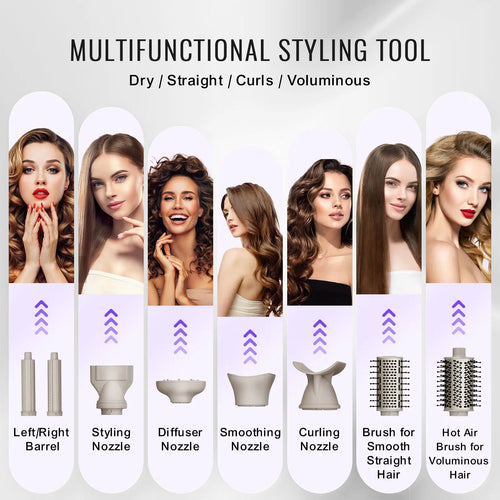 8-in-1 Hair Styler – Curling Iron, Hot Air Brush & Dryer Vevor (1400W)